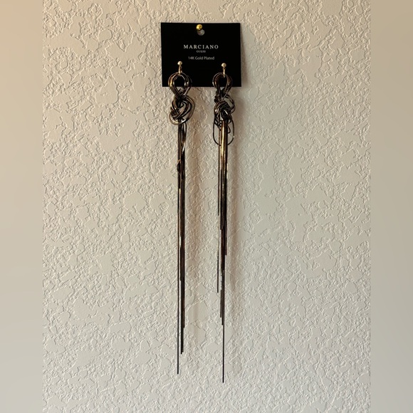 Guess by Marciano Black & 14k Gold Plated Long Dangly String Earrings - Picture 2 of 3